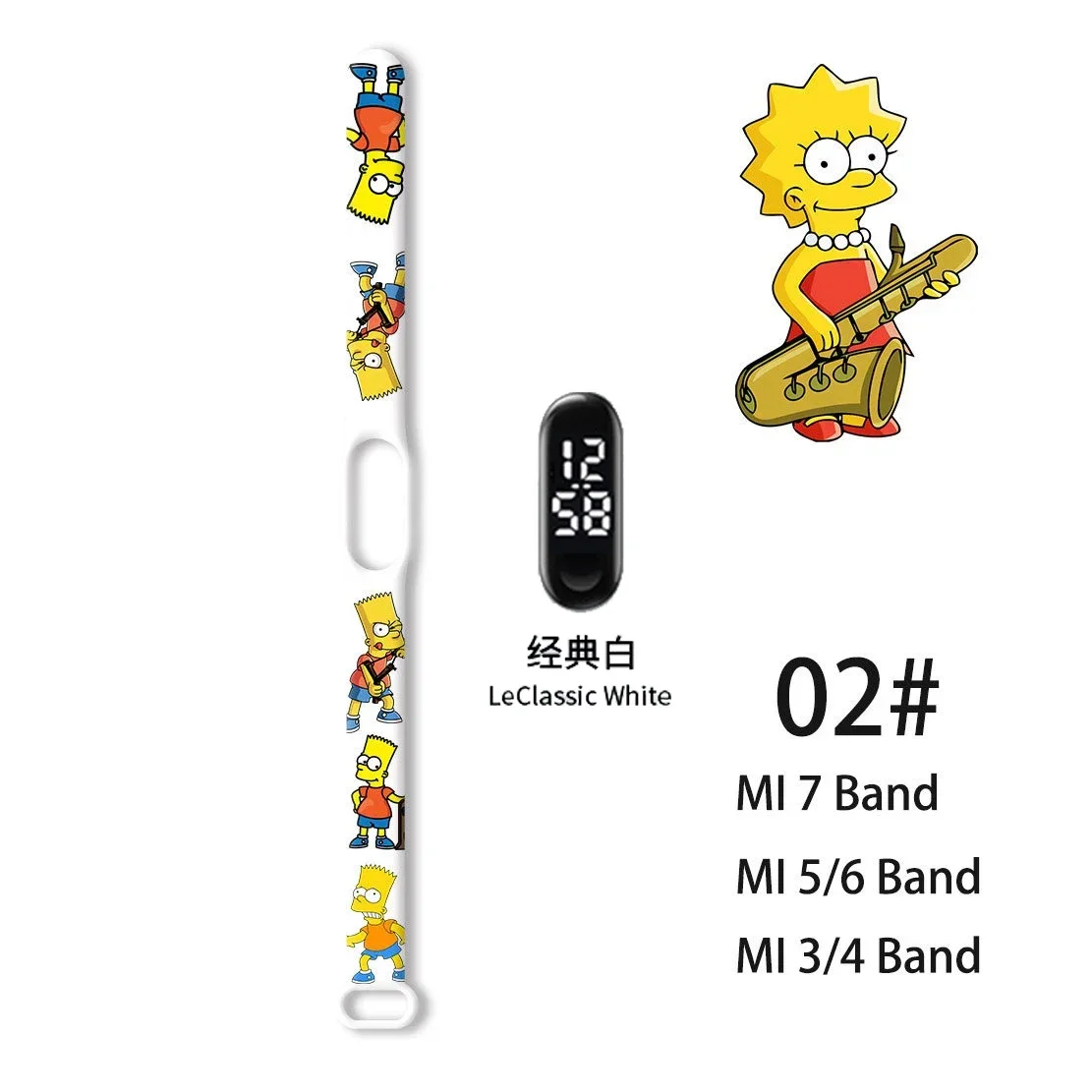 Cartoon Simpsons Series Electronic Watch Suitable Xiaomi Electronic Bracelet Buckle Type Portable Watch Wrist Strap Kids Gifts