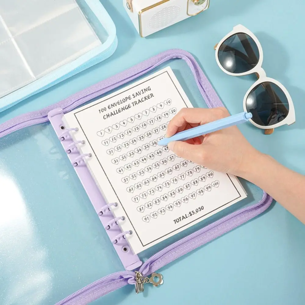 Tear Resistant 100 Days Envelope Challenge Waterproof Clear Loose-leaf Notebook Set Kawaii Durable Savings Challenges Book