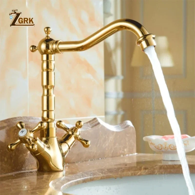 ZGRK Wastafelkraan met dubbele handgrepen Messing Brons Afgewerkt Mengkranen 360-rotatie Antieke wastafelkraan Badrandcombinaties Waterkranen