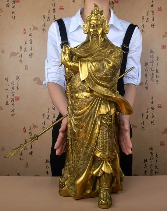 

60CM LARGE # home office company efficacious Money drawing booming # Martial god of wealth guan gong Guandi BRASS statue