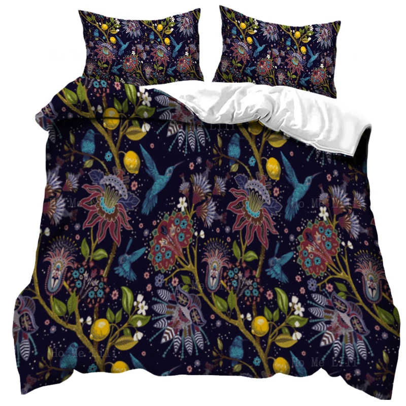 

Black India Provence Flowers Fantastic Plants Floral Hummingbird Jacobean Ethnic Patterns Duvet Cover By Ho Me Lili Bedding Deco