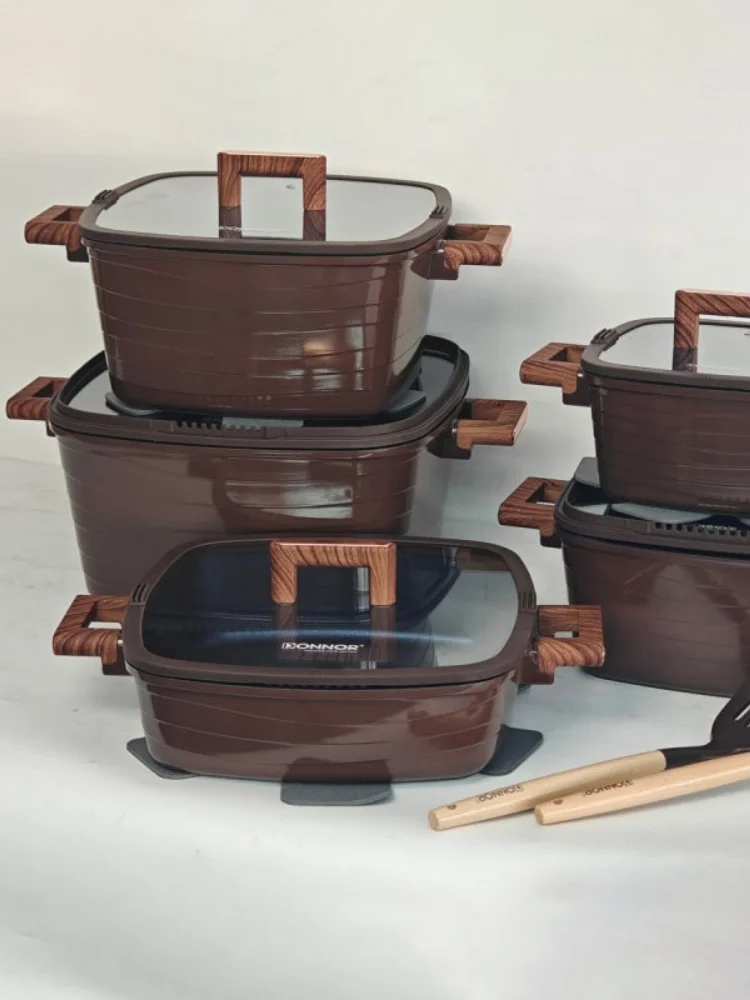 DONNOR 15 Stuks non-stick Vierkante Soeppan Set Bakeliet Handvat Stoofpot Koekenpan Kachel Universele Kookgerei Set melk Kookpot Set - afbeelding 2