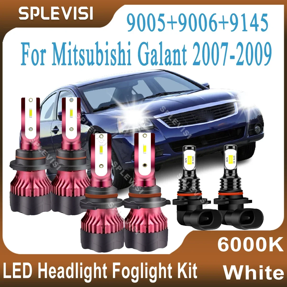 

Top CSP LED Headlight Foglamp 9005 9006 High Low Beam 9145 Foglamp 6000K Pure White For Mitsubishi Galant 2007 2008 2009