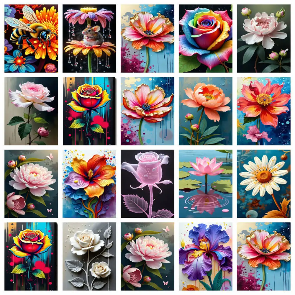 طلاء أكريليك AZQSD بالأرقام، صورة مرسومة على شكل زهرة الورد على القماش، مجموعات طلاء يدوية لتزيين الحائط #1