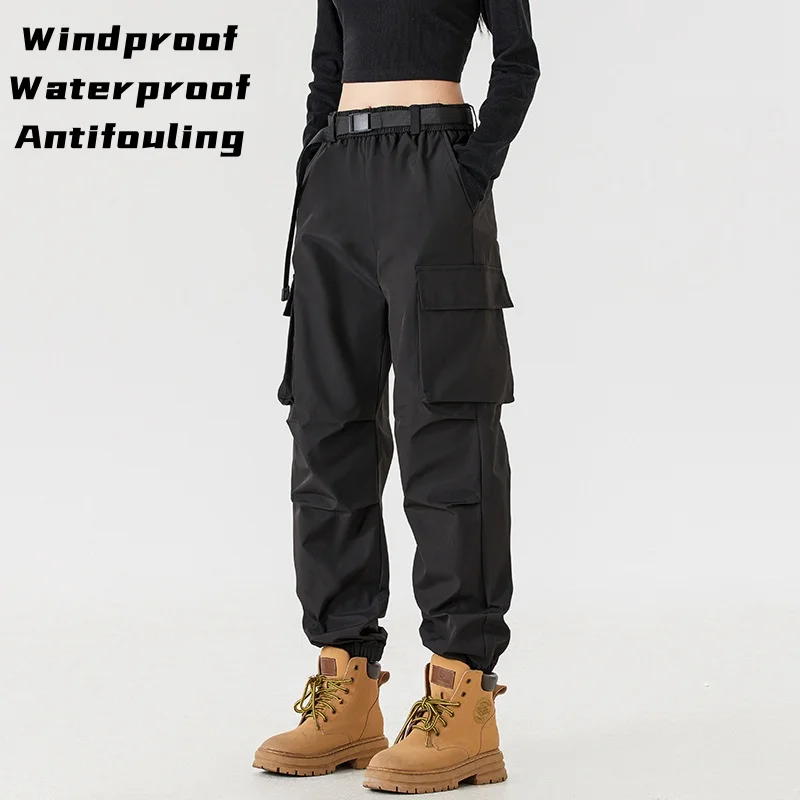 

Windproof Waterproof Outdoor Punching Pants Women's Autumn Winter Velvet Pocket Soft Sports Casual Mountaineering Workwear Pants