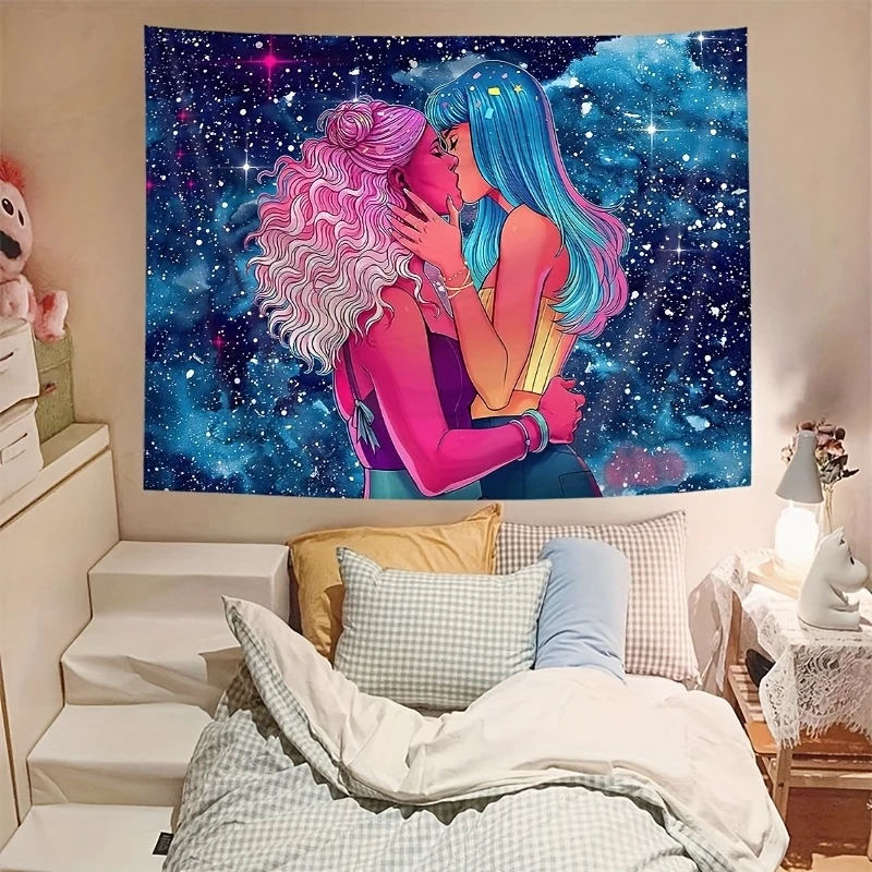 VIKAMA Fantasy Galaxy Lovers Wandteppich, bunter Kuss-Kunst-Wandbehang für Schlafzimmer, Wohnzimmer und Boho-Dekor
