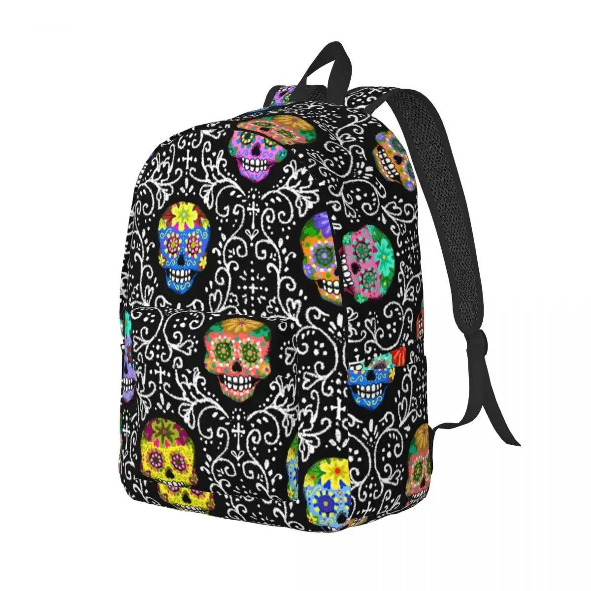 Sugar Skull Backpack Middle High College School Student Face Bookbag Men Women Daypack Durable