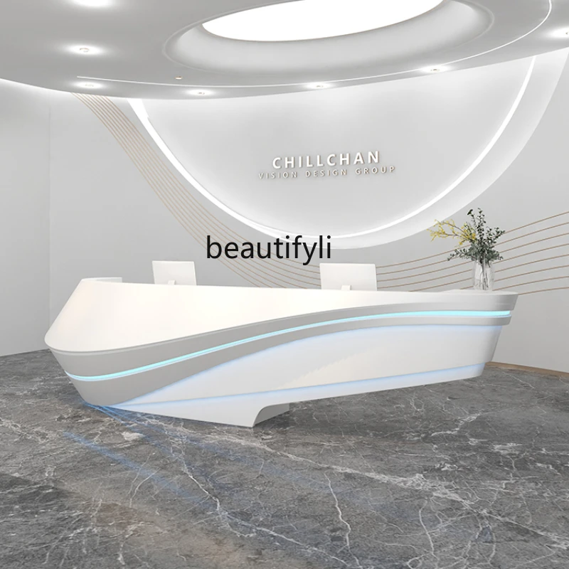 Company Front Desk Special-Shaped Hotel Reception Desk Beauty Salon Cashier Bar Dental Information Desk