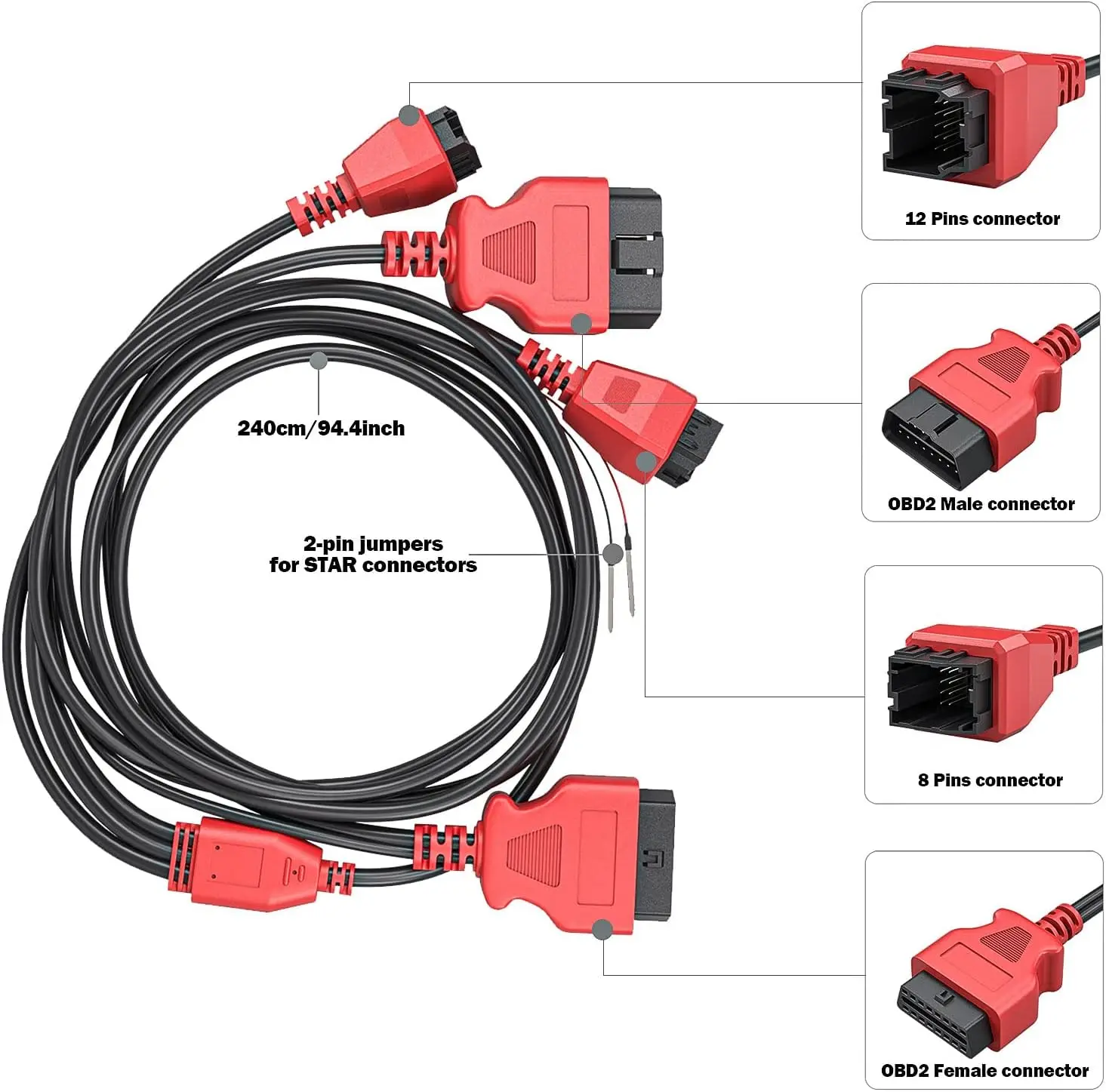 2024 Newest VDIAGTOOL OBD2 Diagnostic Cable Tablet Device Cable, FCA Cable For Chrysler OBD2 Connector 12 to 8 Pin,Nissan 16pin