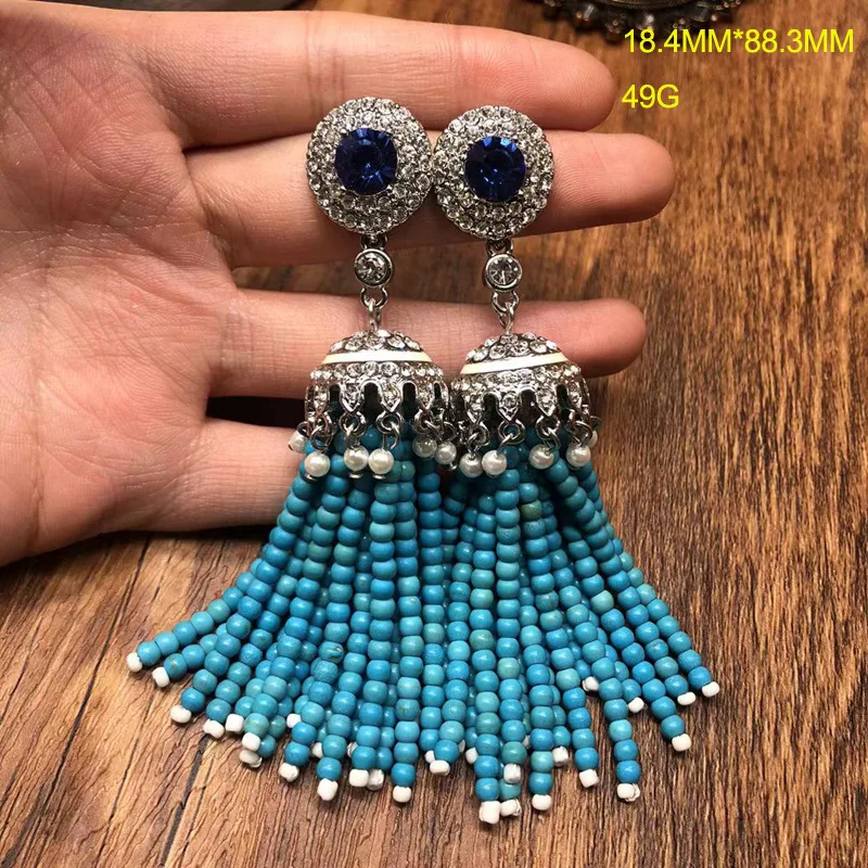 vintage-bleu-perle-artisanale-gland-diamant-boucles-d'oreilles-longs-pendentifs-boucle-d'oreille