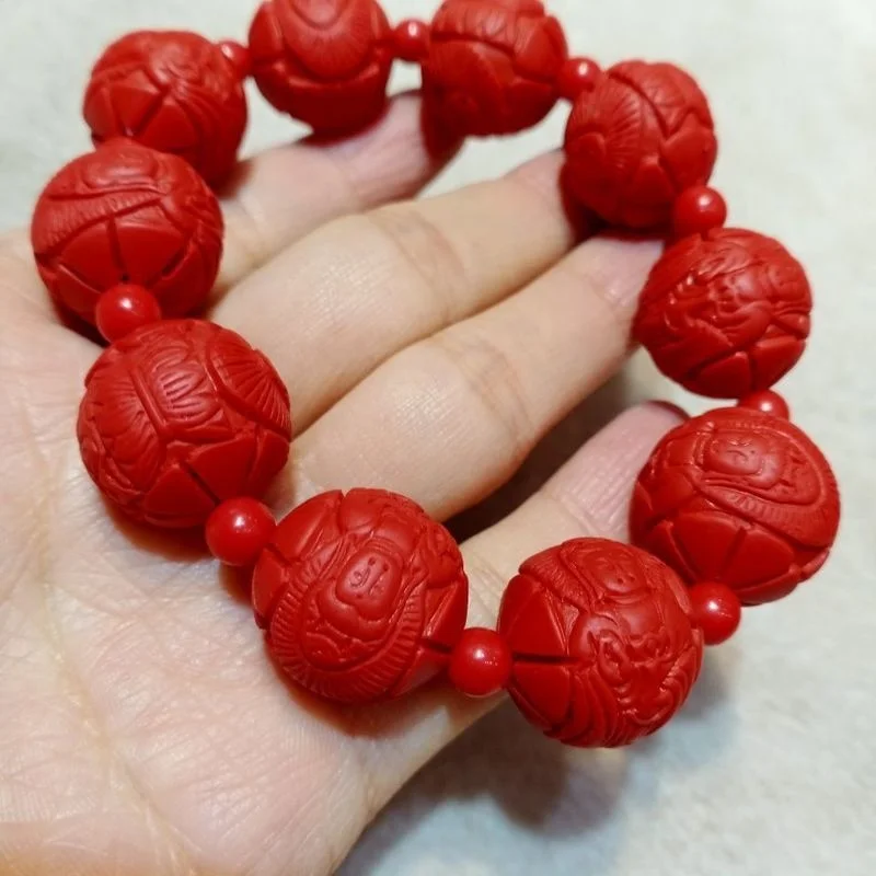 Braccialetto con testa di Buddha cinabro rosso bracciale con testa di Buddha a doppia faccia per amuleto da uomo e da donna