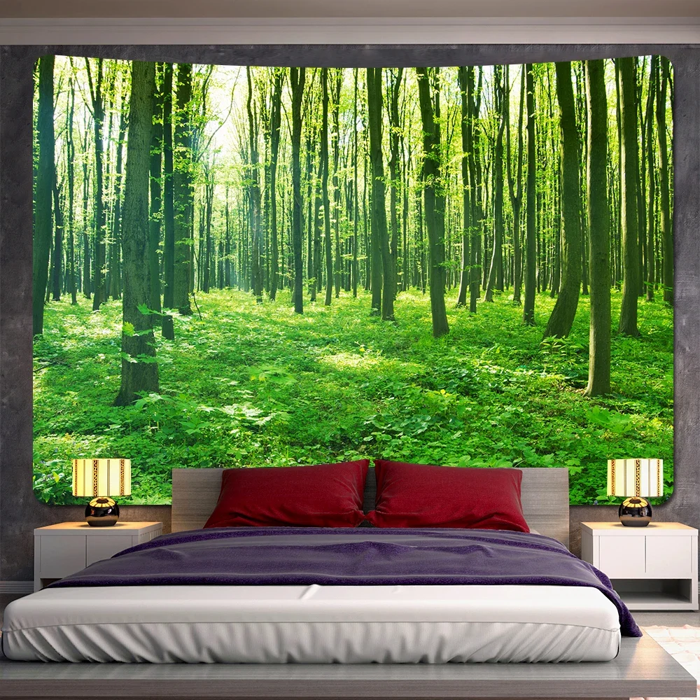 Forest Plants Leaves Psychedelic Scene Home Art Decor Tapestry Hippie Boho Decor Yoga Mat Mandala Room Decor Wall Hanging