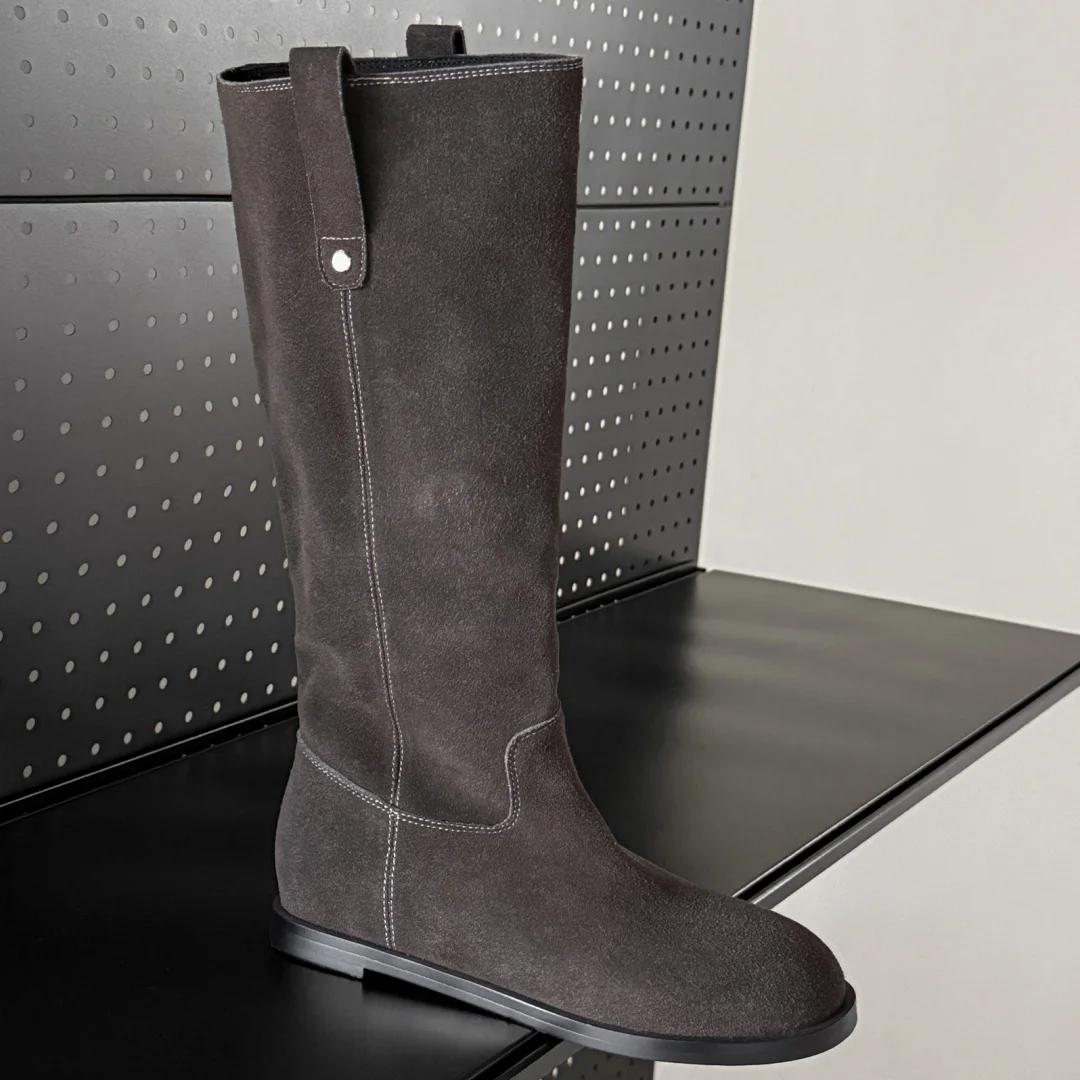 Danxuefei المرأة جلد الغزال الطبيعي جولة تو الانزلاق على الخريف حذاء برقبة للركبة جودة عالية لينة مريحة أحذية طويلة غير رسمية