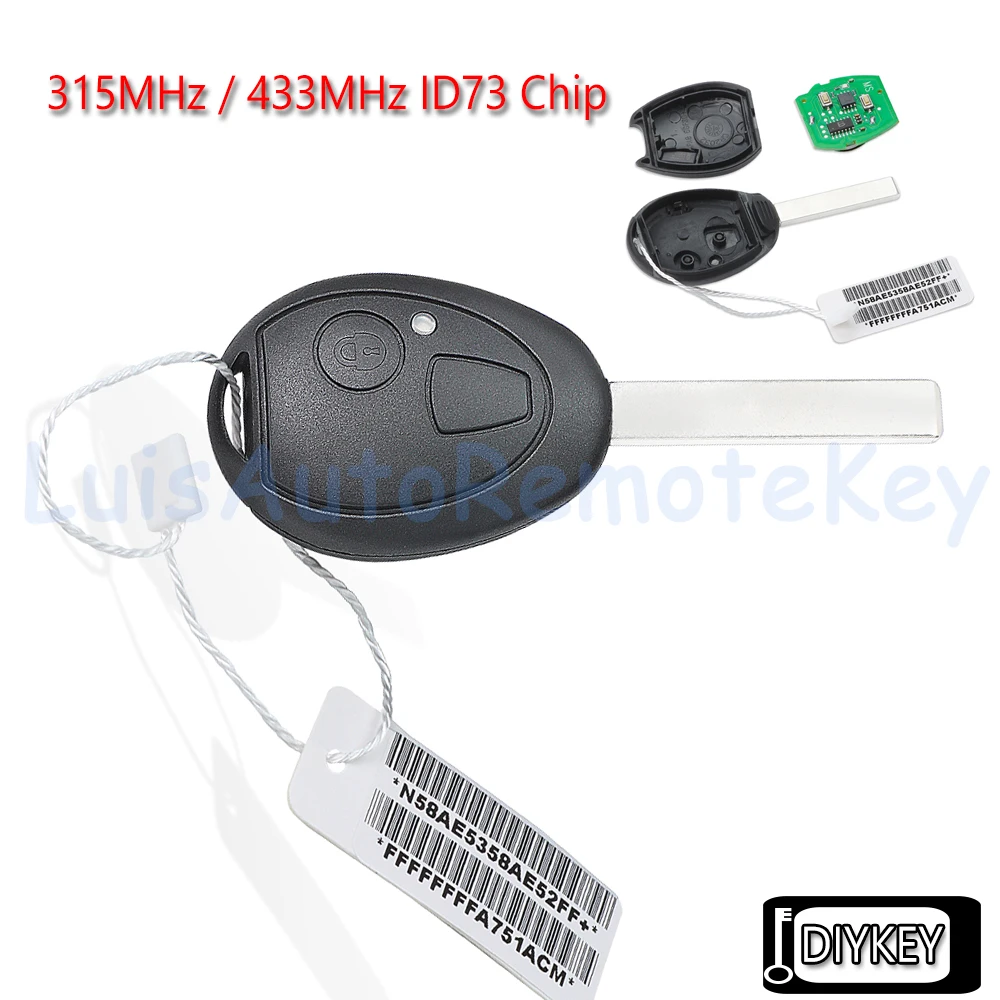 Remote Car Key Fob 315MHz 433MHz ID73 Chip Replacement for Mini Cooper S R50 R53 2002-2005 for MG ZT ZR ZS Hatch Rover 75 R50