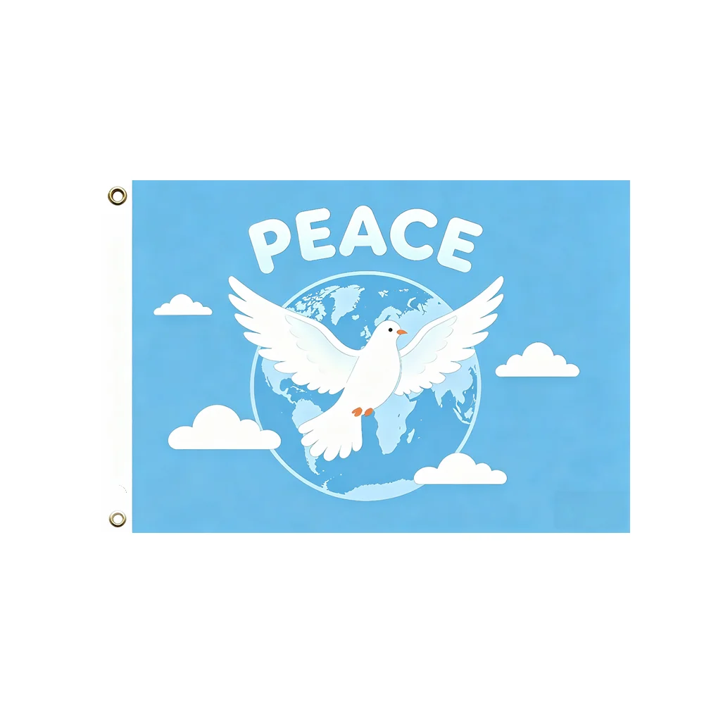 Peace Dove World Globe Polyester Wall Banner 2x3ft 3x5ft Blue Sky Clouds Home Room Office Wall Hanging Decor