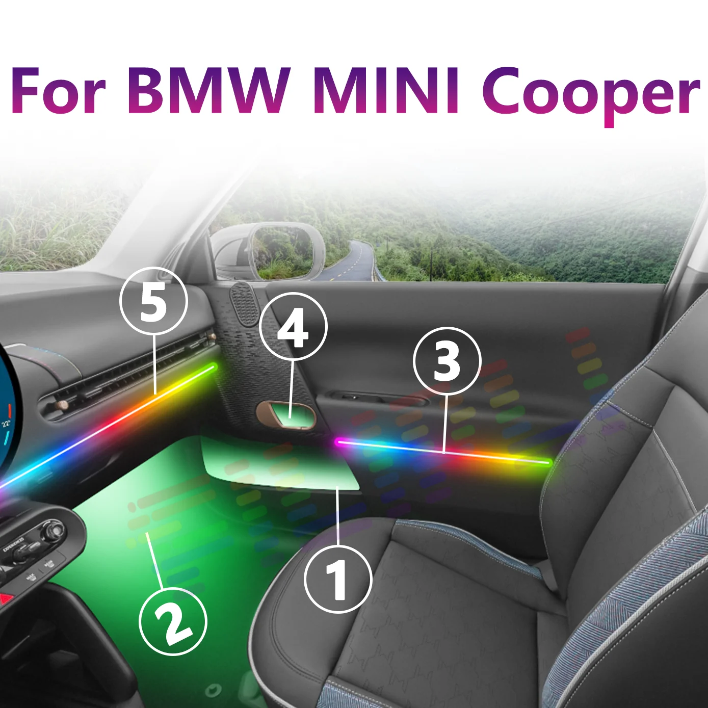 

For BMW MINI Cooper Premium Concealed Car Interior Ambient Strips RGB APP-operated Full-spectrum Glow LED