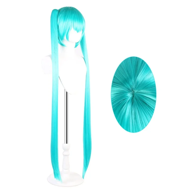 Peruca longa e reta cos 43 tamanhos, 2 rabos de cavalo, cabelo sintético com franja para miku hatsune lolita fantasia de natal