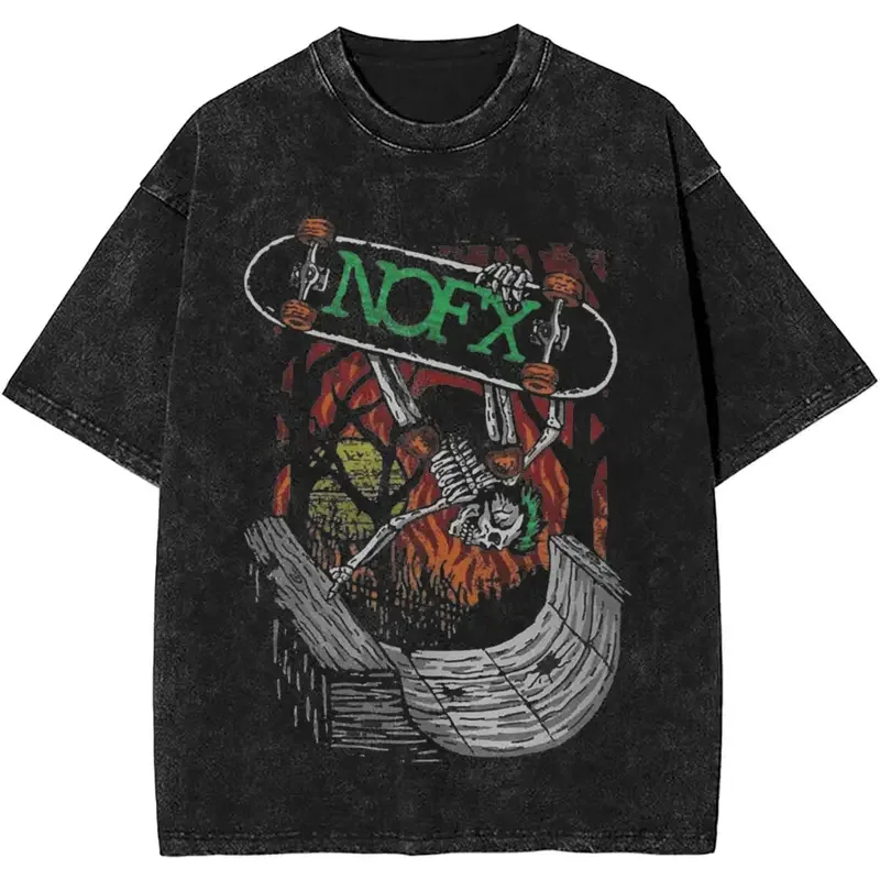 Skate Nofx Rock Punk Band T Shirts Hip Hop Washed Short Sleeve Harajuku T-Shirts Novelty Men Women Streetwear Graphic Tees