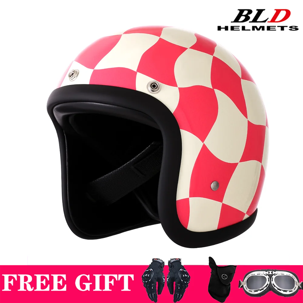 BLD Vintage Cruiser Open Face Helmet Motorcycle Bike Men Women DOT Lightweight Breathable Retro Style Adjustable Strap Sports