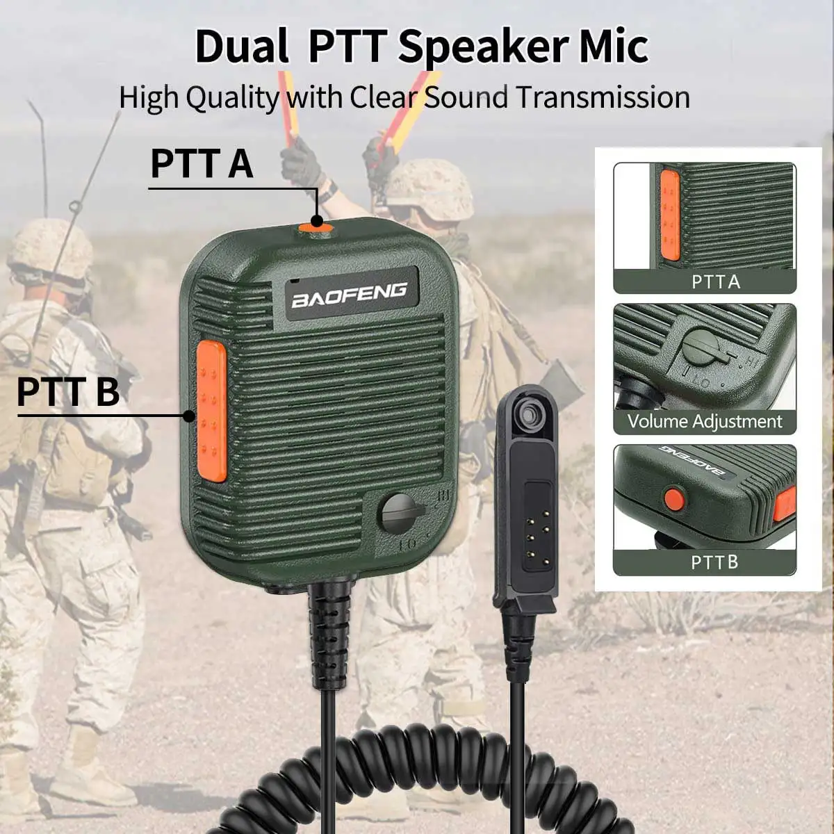 BAOFENG Dual PTT Speaker Microphone Handheld Remote Volume Adjustable Tactical Shoulder Mic UV-9R UV-S22 UV68 Plus PRO