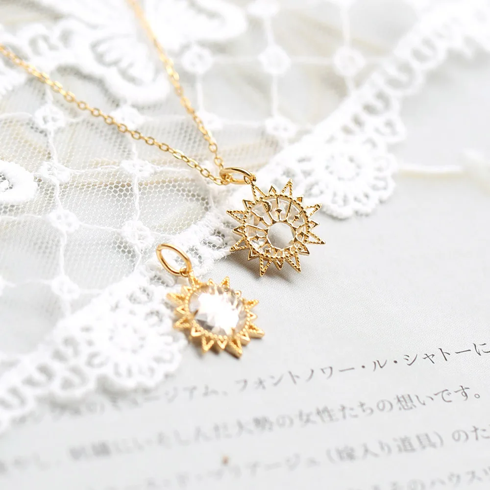 LAMOON S925 Silver Necklace For Women Sun Moon Star Natural White Crystal Vintage Pendant 14K Gold Plated Fine Jewelry LMNI131