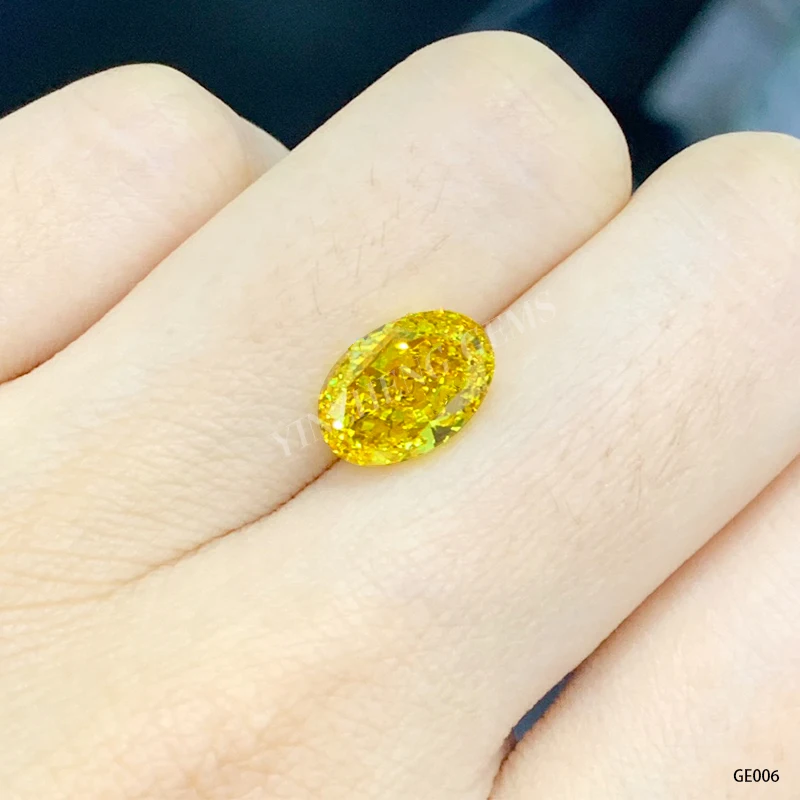 Forma de corte oval de diamante cultivado em laboratório fantasia amarelo vívido 3.01ct vs1 2vg n hpht para fabricação de joias finas com certificado igi