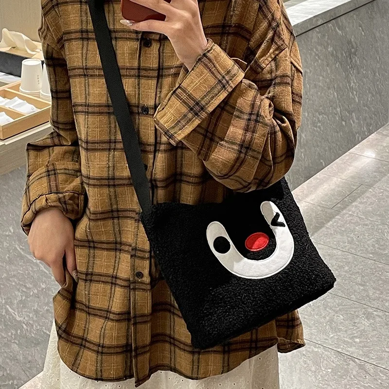 Cartoon Pingu Shoulder Bag Large Capacity Plush Casual Crossbody Bag Creative Double-sided Pattern Versatile Bag Christmas Gift