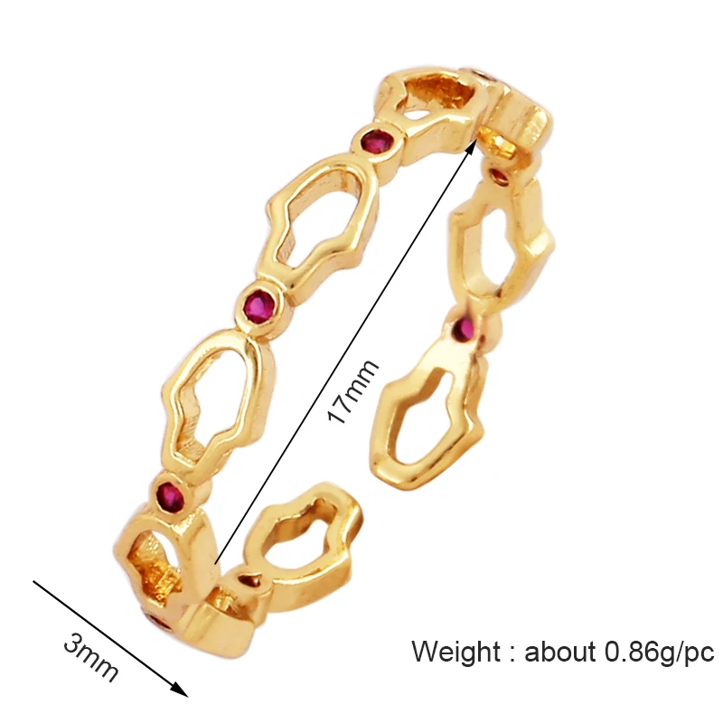 Unique Style Fashion Colorful Geometry Finger Ring,18K Gold Plated Zircon Open Adjustable Rings Jewelry Findings Supplies L08