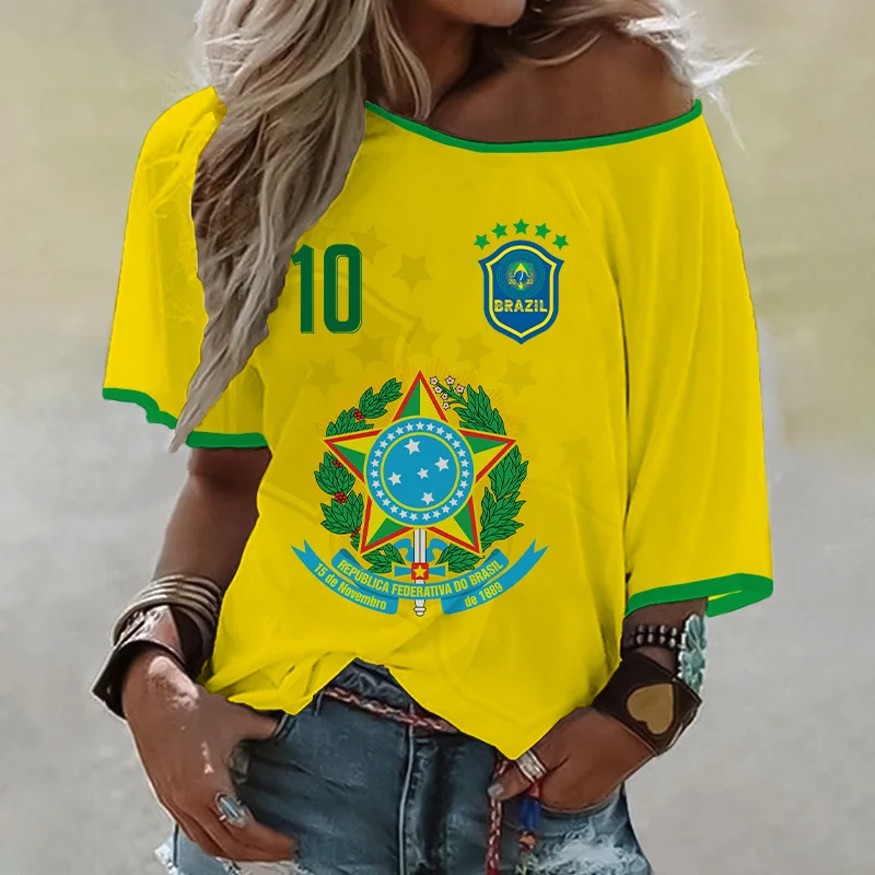 Brazil Championship Flag 3d Print T Shirt Women Girl Off Shoulder Brazil Tshirt Harajuku Fashion T-shirt