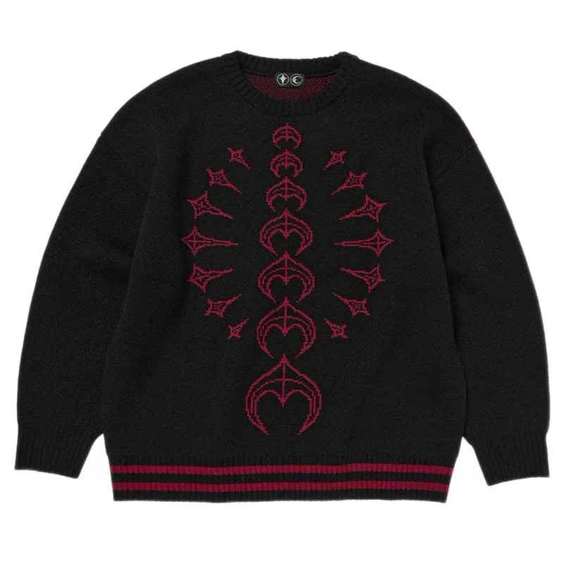 

Thug Club Black Loose Skeleton Moon Star Jacquard Knitt Sweater Men Women Best Quality 1:1 Vintage Knitt High Street Sweaters
