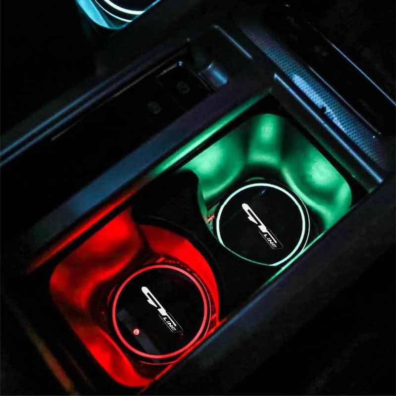 Luminous LED Car Water Cup Holder Coaster for GT Line 7 Colorful RGB Light USB Charging with Vibration Sensor Atmosphere Lamp