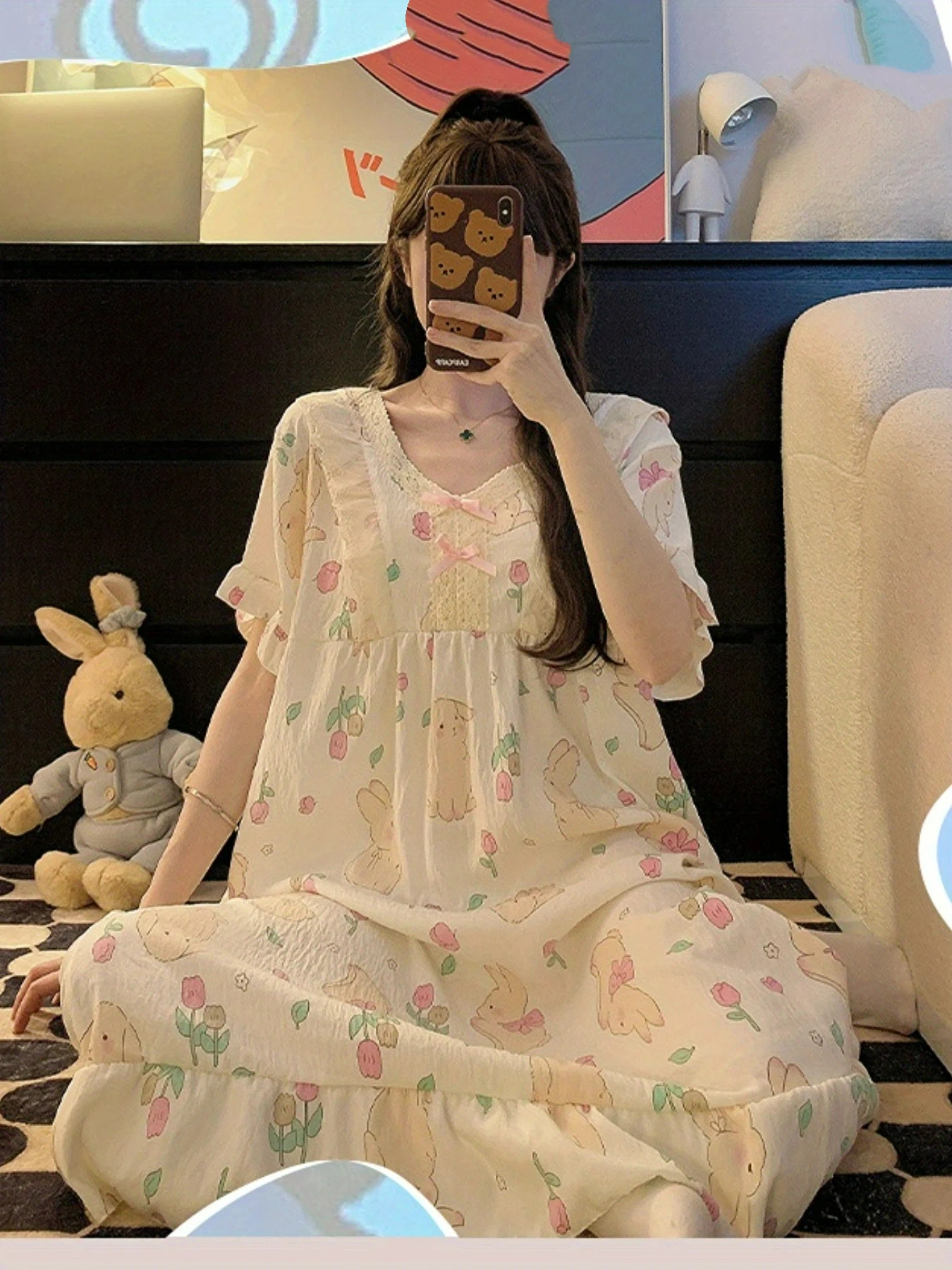 Women's Summer Plus Size Nightgown Short Sleeve Pullover  Sleepwear Big Size Comfortable Casual Elegant Homewear Korean Fashion image 3