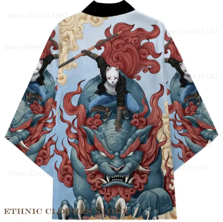 كبيرة الحجم 3XL 4XL 5XL ثوب الكيمونو الياباني سترة التقليدية الرجال الساموراي تأثيري حلي النمط الصيني طباعة التنين يوكاتا هاوري #4