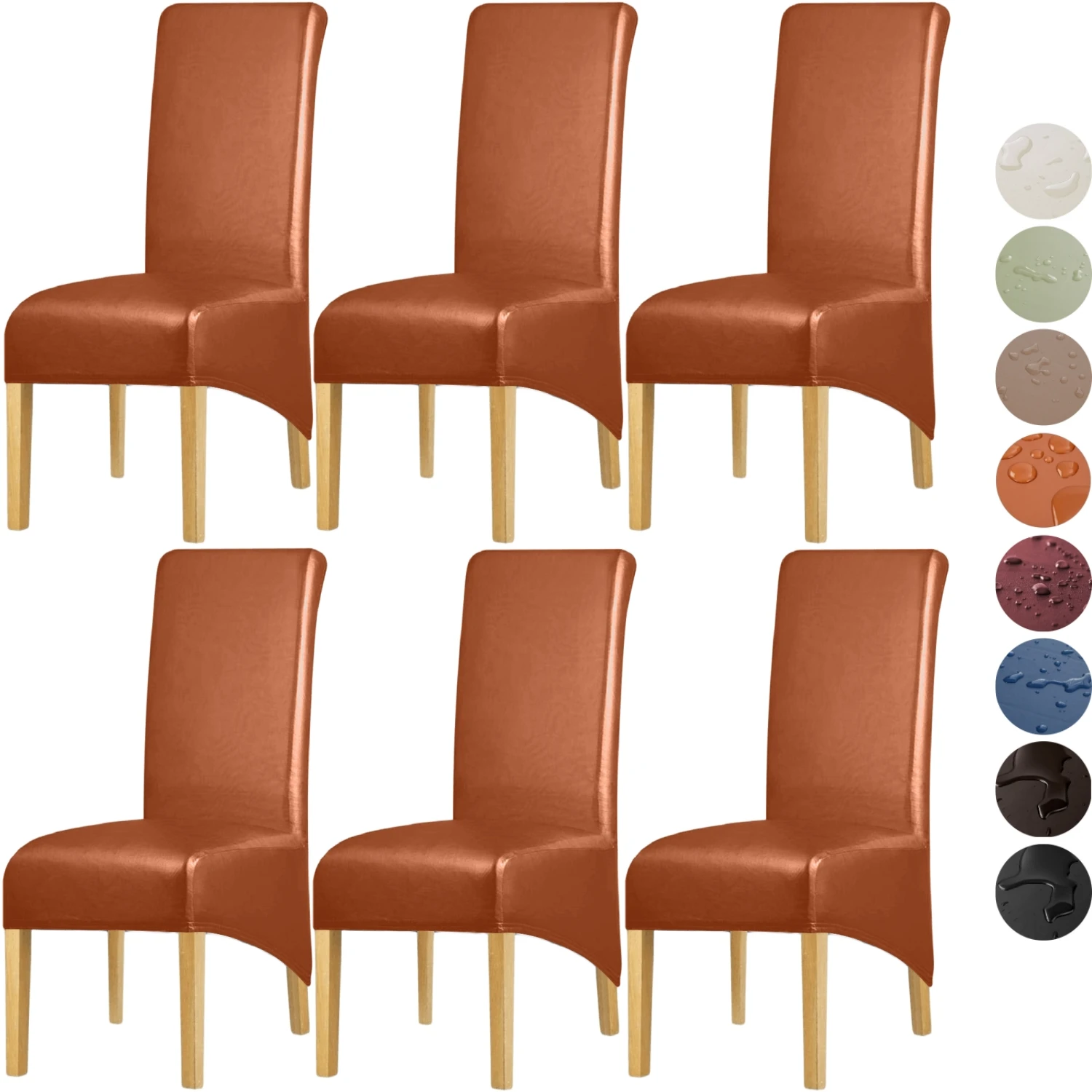 

6 Piece XL PU Leather Chair Covers Dining Room Waterproof Solid Extra Large Chair Slipcover Wedding Party Chair Cover Removable