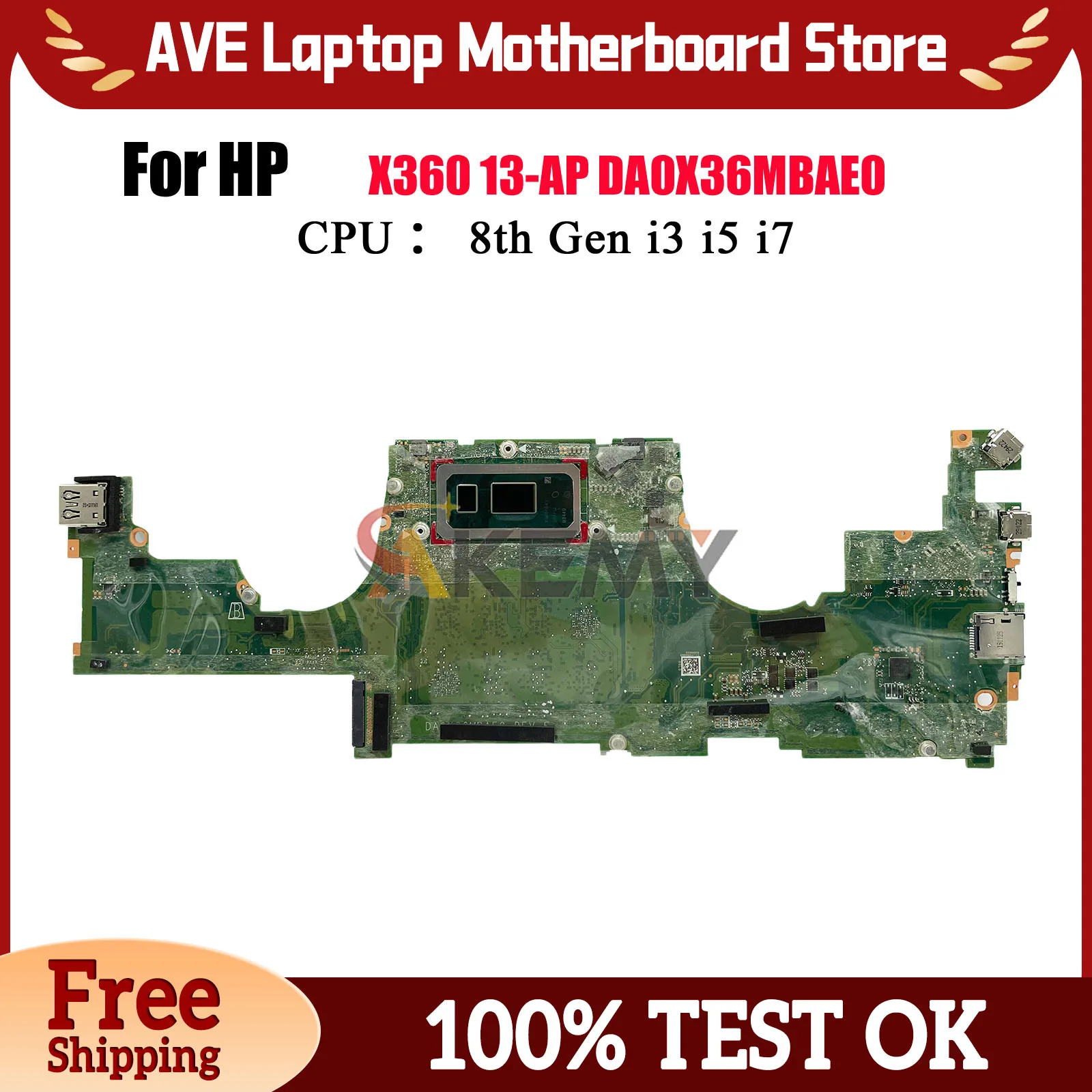 DA0X36MBAE0 Laptop Motherboard For HP Spectre X360 13-AP With i5 i7 8th Gen CPU 8GB 16GB RAM L37640-001 L37638-601