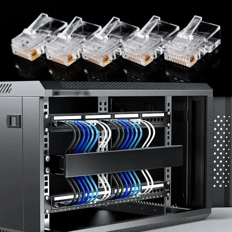 50/10/1 pces rj45 cat6 cat5e passagem através dos conectores cristal final banhado a ouro 8p8c crimp utp padrão rede ethernet plugue modular