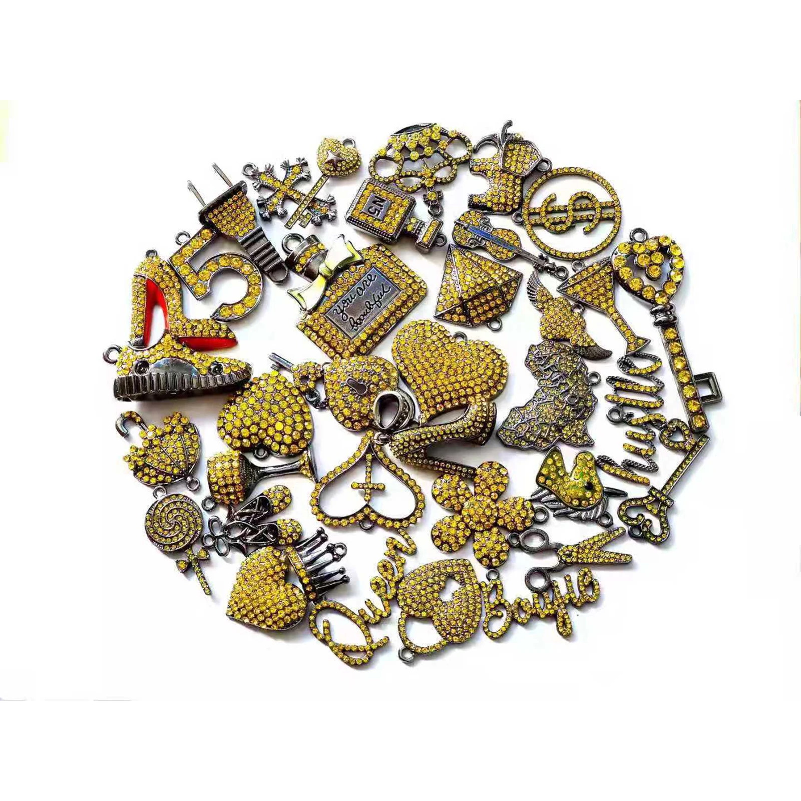 35pcs Colorful Rhinestone Gun Black Plated Mixed Girl Charms Picked at Random Fit for Women\'s DIY Jewelry Accessories