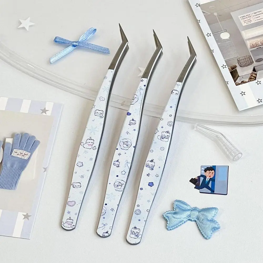 Cute Cat Print Journal Scrapbooking Tweezers Angled Bend Tip Stainless Steel Angled Tip Tweezers Craft Tweezers