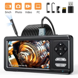 5inch Dual-Lens Endoscope Camera with Light 1080P Borescope 16.5FT Flexible Sewer Camera IP67 Waterproof Plumbing Snake Camera