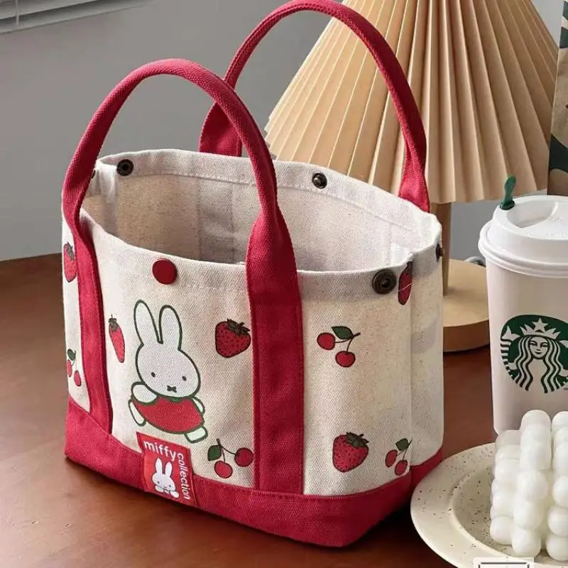 

Kawaii Cartoon Miffy Strawberry Thick Shaped Canvas Handbag Cute Anime Outdoor Shoulder Bag Bento Bag Birthday Gift for Girls