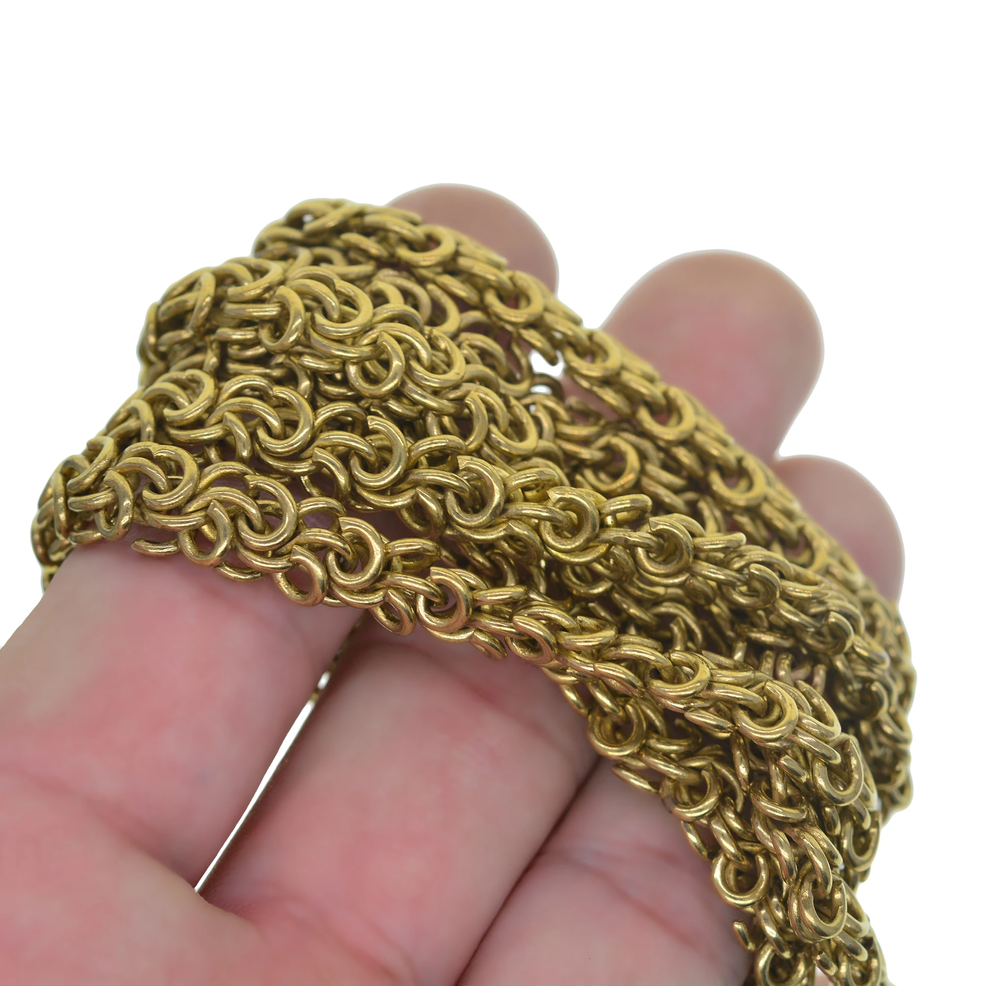 1 meter brass 9mm oval  flat Byzantine weave chain DIY wallet jean trousers motorcycle keychian bag strap EDC FOB lanyard