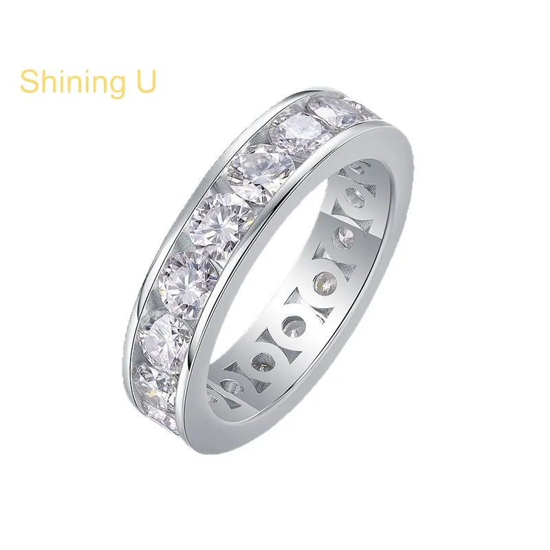 

Shining U VVS1 3mm 4mm Moissanite Gems Ring for Women 925 Sterling Silver Wedding Band Fine Jewelry