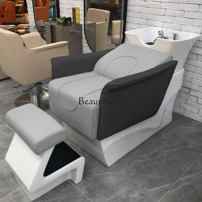 Barber Shop Shampoo Chair High-End Beauty Ceramic Basin Shampoo New Simple Lying Half Flushing Bed