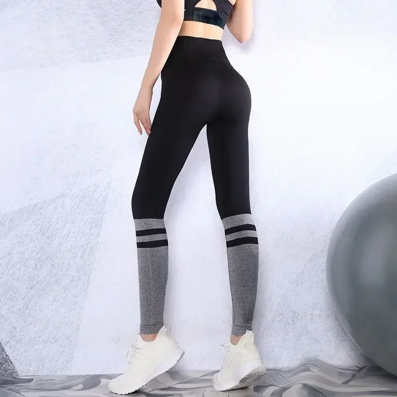 Open-Crotch Pants High Waist Hip Lift Peach Women\'s Fitness Sports Pants Color Matching Yoga Pants with Double-Headed Leggins