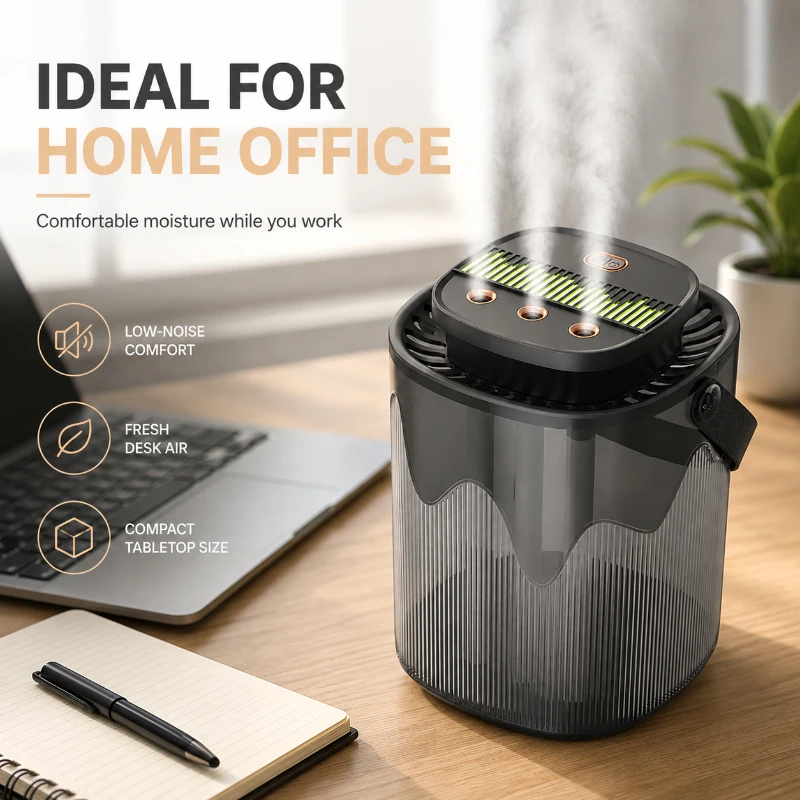 Home Bedroom Humidifier 3000ML Large‑volume Water Tank Triple Nozzle Fine Mist Sprayer Night Light Function Safe Auto Power Off