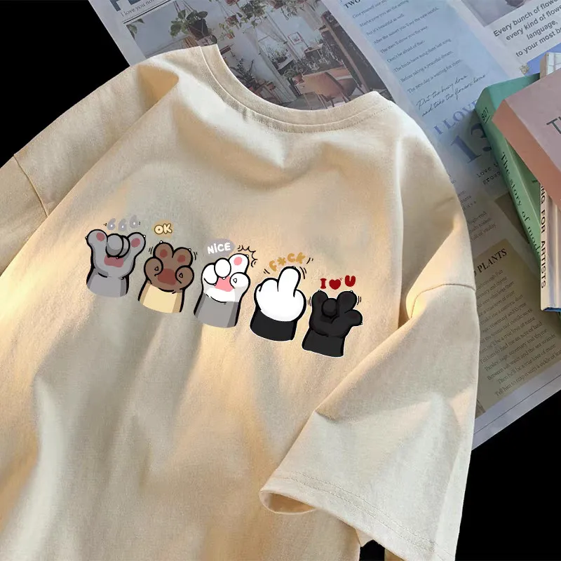 Herren/Damen Niedliches Katzenpfoten-T-Shirt Übergroßes Kurzarm-Shirt Lässiges Lustiges Grafik-T-Shirt für den Sommer