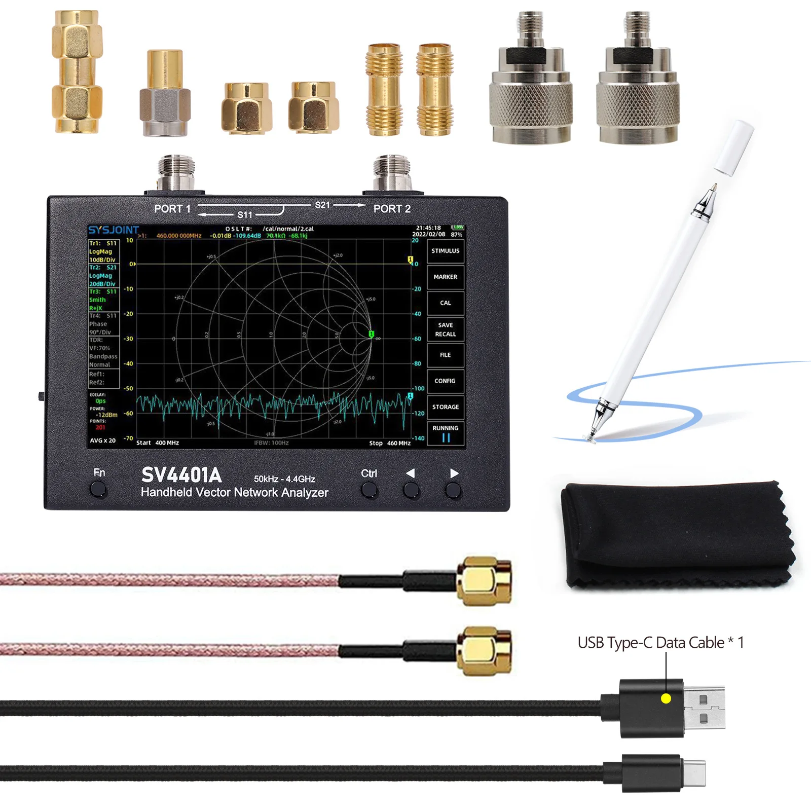 SV4401A Vector Network Analyzer 7 Inch Touch LCD 50KHz-4.4GHz HF VHF UHF Antenna Analyzer