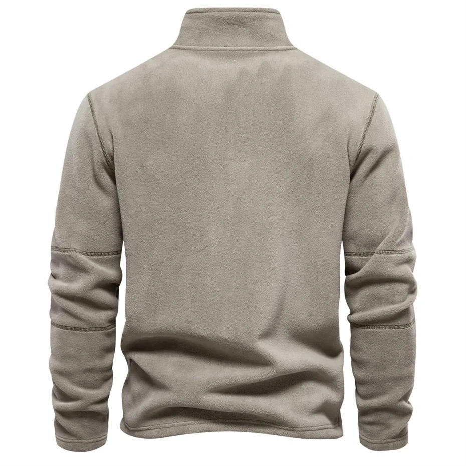 Spring Autumn Fleece Sweatshirts Men Fashion Casual Solid Color Pullovers Male Stand Collar Sweatshirt Brown