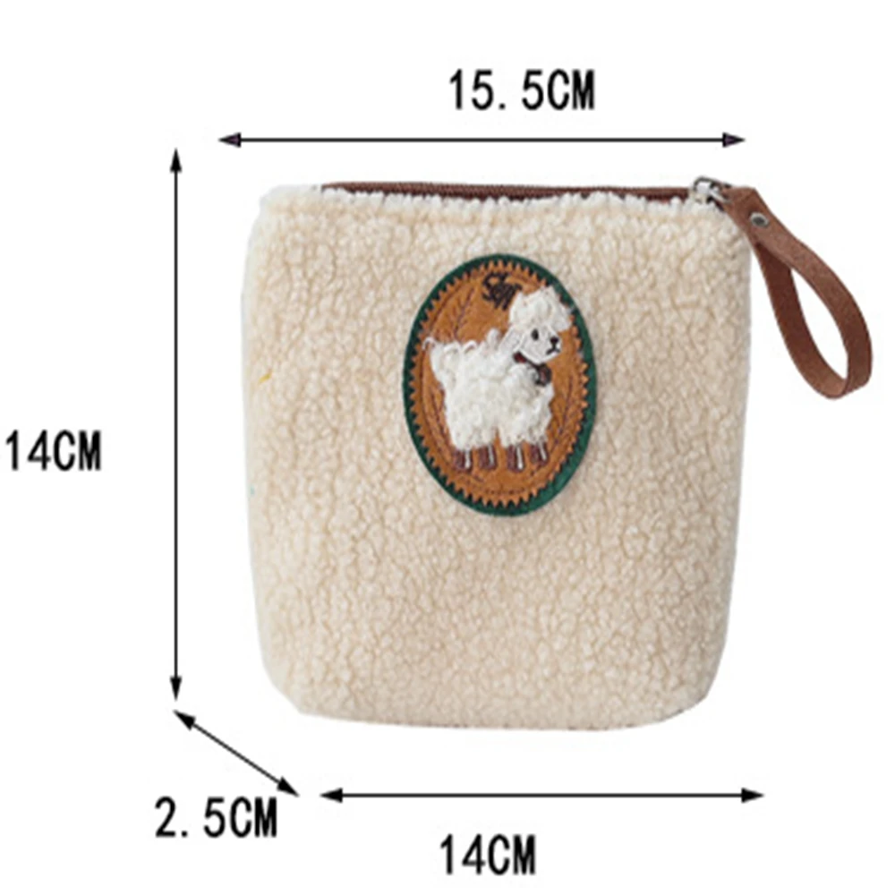 Lambswool Small Cosmetic Bag Cute Sheep Plush Makeup Organizer Pouch Kawaii Pencil Case Bags Travel Girl Coin Purse Storage Bag