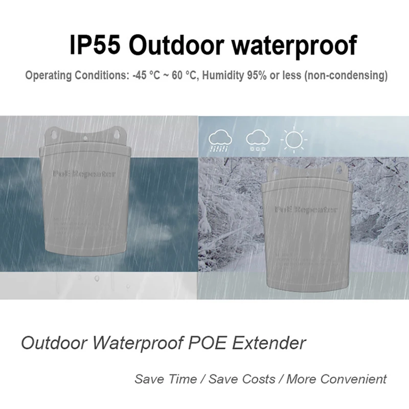 5 Port POE Extender 4 Port Repeater 1000Mbps Tahan Air Luar Ruangan Dalam Ruangan Jaringan IP55 44-57V PoE Extender untuk POE Kamera AP Telepon